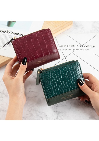 Timsah Desen Kadın Cüzdan Küçük Fermuar Bozuk Para Cüzdanı Kısa Tasarımcı Bayan Cüzdan Mini Para Cebi Kız Değişim Çanta Kılıfı (Yurt Dışından) modelleri