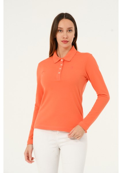 Mswkadın Regular Fit Coral Uzun Kollu Polo