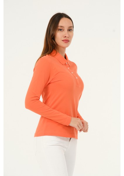 Mswkadın Regular Fit Coral Uzun Kollu Polo