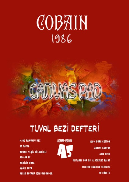 Cobain 1986 Canvas Pad Tuval Bezi Defteri Akrilik Yağlıboya Guaj Defteri 300GR