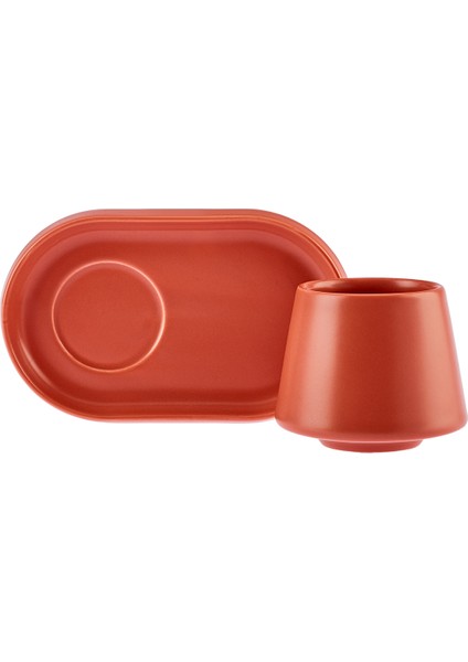 Equal 2 Kişilik Kiremit Lokumluklu Kahve Fincan Takımı 80 ml