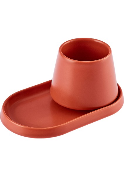 Equal 2 Kişilik Kiremit Lokumluklu Kahve Fincan Takımı 80 ml