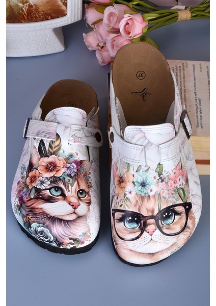 8042 Tatlı Kedi Desenli Baskılı Sabo Terlik fırsatları
