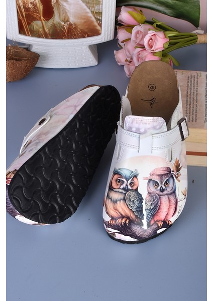8041 Baykuşlar Desenli Baskılı Sabo Terlik