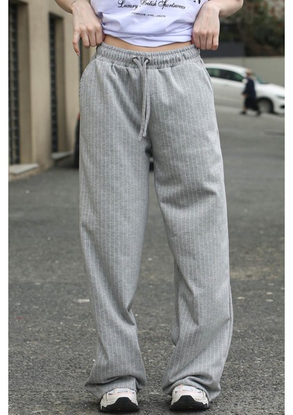 Gri Çizgili Oversize Kadın Pantolon MG1809 fiyatları