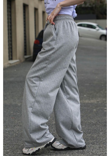 Gri Çizgili Oversize Kadın Pantolon MG1809 modelleri