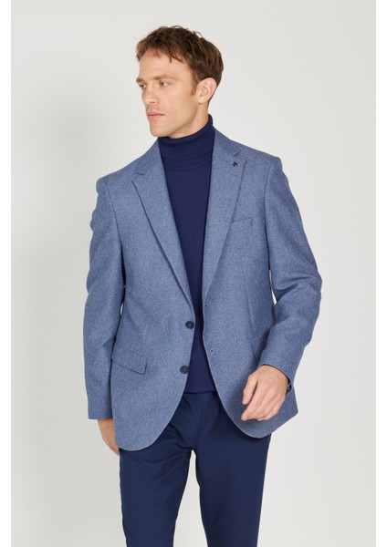 ALTINYILDIZ CLASSICS Erkek Açık Mavi Slim Fit Dar Kesim Mono Yaka Desenli Blazer Ceket indirimleri