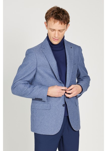 ALTINYILDIZ CLASSICS Erkek Açık Mavi Slim Fit Dar Kesim Mono Yaka Desenli Blazer Ceket modelleri