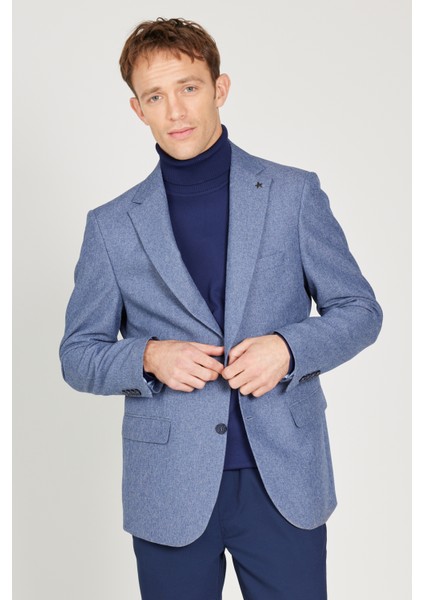 ALTINYILDIZ CLASSICS Erkek Açık Mavi Slim Fit Dar Kesim Mono Yaka Desenli Blazer Ceket fiyatları
