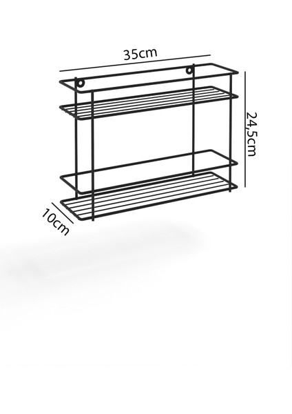 2 Katlı Metal Banyo Düzenleyici Şampuanlık Baharatlık Duvara Monte Kancalı Çok Amaçlı Mutfak Rafı