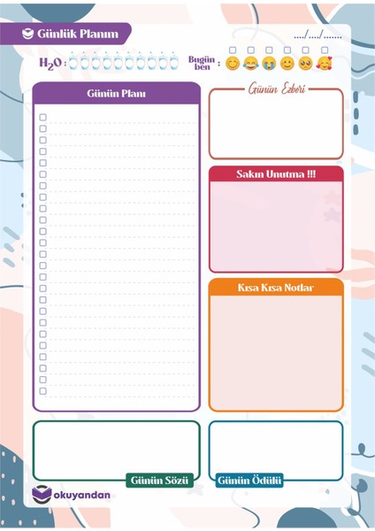 Günlük Planlayıcı - Daily Planner - Ders Çalışma Planlayıcı - Planlama Defteri