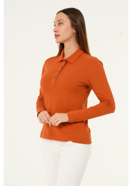 Mswkadın Regular Fit Koyu Oranj Uzun Kollu Polo