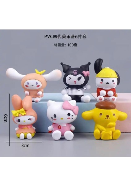 Kuromi My Melody Cinnamoroll Pochacco Pompompurin Hello Kitty 6 Parça Figür Seti