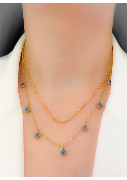 Çelik Kolye Çift Zincirli Nazar Boncuklu Kolye fiyatları