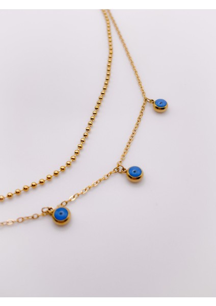 Çelik Kolye Çift Zincirli Nazar Boncuklu Kolye modelleri