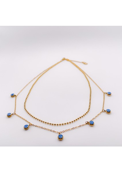 Çelik Kolye Çift Zincirli Nazar Boncuklu Kolye fırsatları