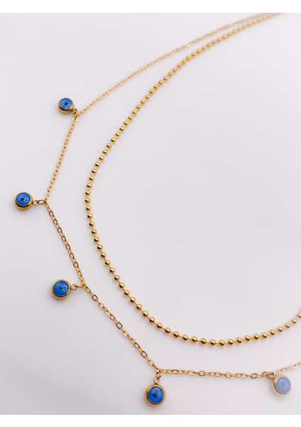 Çelik Kolye Çift Zincirli Nazar Boncuklu Kolye indirimleri