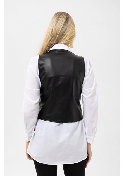 Kadın Düğme Kapamalı Deri Yelek indirimleri