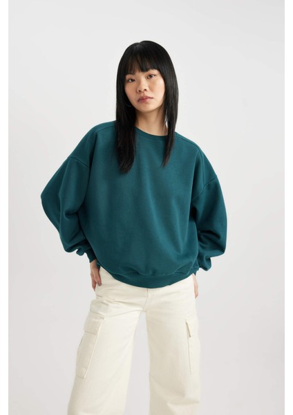 Coool Oversize Fit Bisiklet Yaka Kalın Kumaş Sweatshirt A4177AX23WN