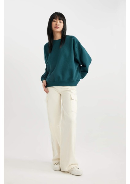 Coool Oversize Fit Bisiklet Yaka Kalın Kumaş Sweatshirt A4177AX23WN fiyatları