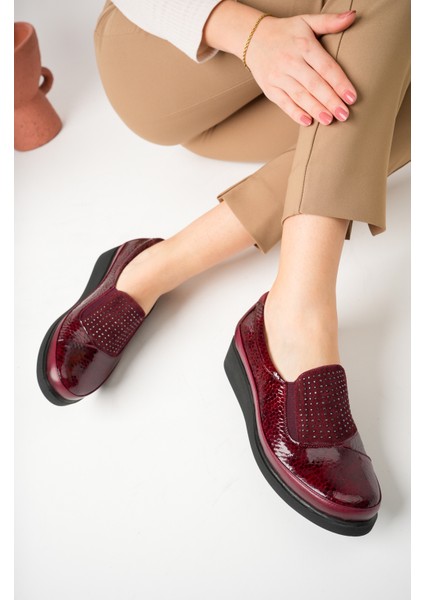 Kadın Hakiki Deri Bordo Petek Rugan Ortopedik Taban Ayakkabı fiyatları