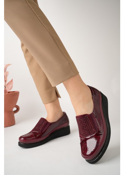 Kadın Hakiki Deri Bordo Petek Rugan Ortopedik Taban Ayakkabı modelleri