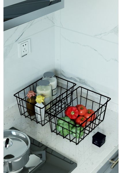 2'li Büyük Boy Lüks Sepet Mutfak Düzenleyici Banyo Organizer Tel Sepet metal organizer meyve sepeti