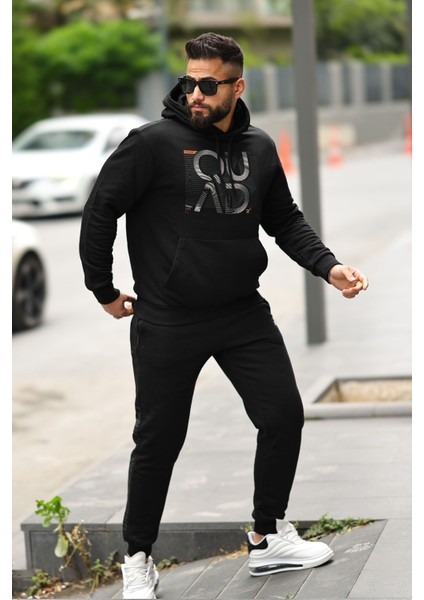 Erkek Kapuşonlu Kanguru Cepli Sweatshirt 88010 Siyah