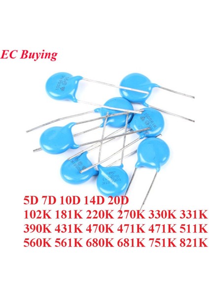 20 Adet Varistör Direnç 5d 7d 10D 14D 20D 102K 181K 220K 270K 330K 331K 390K 431K 470K 471K 471K 511K 560K 561K 680K 681K 751K (Yurt Dışından)