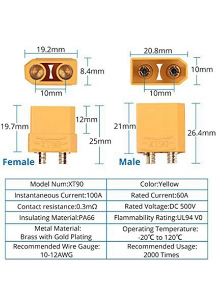 Yüksek Amp Rc Lipo Altın Kaplama Için XT90 Konektörü 5 Çift Erkek (Yurt Dışından) fiyatları