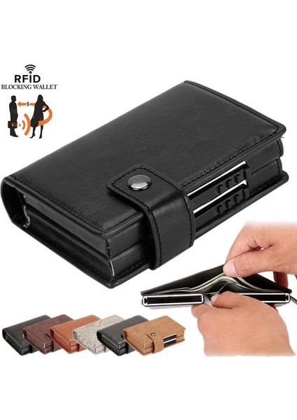 Anti Çok Fonksiyonlu Erkek Cüzdan Mini Pu Deri Iş Alüminyum Kredi Kartı Tutucu Çanta Slayt Kart Durumda Akıllı Cüzdan (Yurt Dışından)