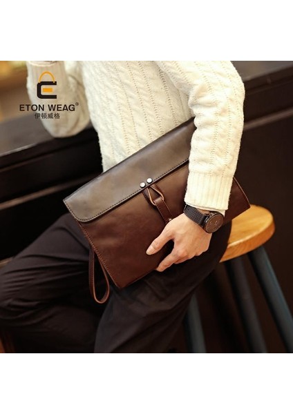 Yeni Erkek Iş Zarf Inek Derisi Deri Debriyaj Kayışı Crossbody Çanta Moda Çanta Bilek Çantası (Kahve) - Intl (Yurt Dışından) fiyatları