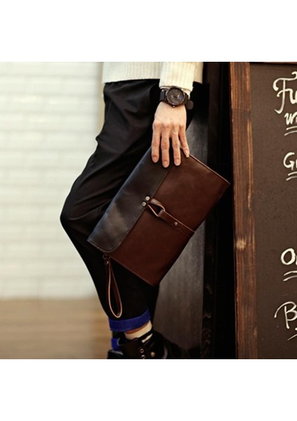 Yeni Erkek Iş Zarf Inek Derisi Deri Debriyaj Kayışı Crossbody Çanta Moda Çanta Bilek Çantası (Kahve) - Intl (Yurt Dışından) modelleri