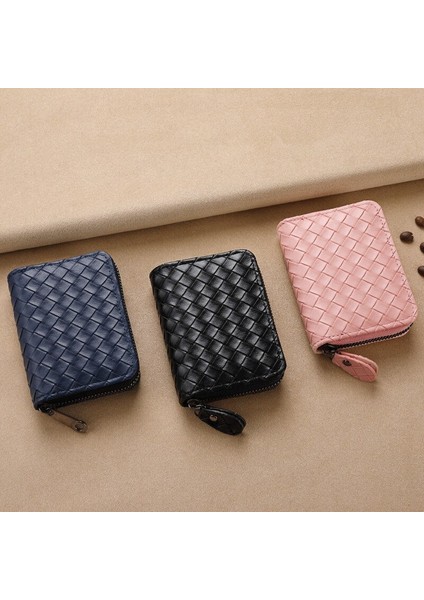 Ince Dokuma Deri Cüzdan Erkek Kartvizitlik Kadının Kredi Kartı Çantası Unisex Moda Trendi Fermuarlı Notecase Değişim Çanta (Yurt Dışından) fiyatları