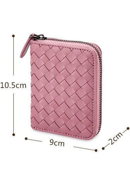 Ince Dokuma Deri Cüzdan Erkek Kartvizitlik Kadının Kredi Kartı Çantası Unisex Moda Trendi Fermuarlı Notecase Değişim Çanta (Yurt Dışından) indirimleri