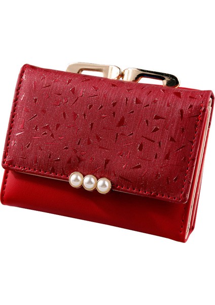 Cüzdan Tutucular Kısa Cüzdan Kadın Yeni Moda Üç Katlı Bozuk Para Cüzdanı Inci Çanta Düz Renk Kredi Kartı Tutucu Çanta (Yurt Dışından) indirimleri