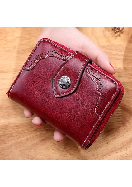 Geestock Kadın Vintage Cüzdan Yumuşak Deri Moda Kart Tutucu Bayan Küçük Bozuk Para Çantaları Düz Renk Debriyaj Cüzdan (Yurt Dışından)