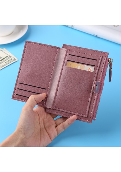 Kadın Moda Düz Renk Kredi Kartı Kımlık Kartı Çok Yuvalı Kart Tutucu Bayanlar Rahat Pu Deri Fermuar Mini Bozuk Para Cüzdanı Cüzdan Kılıf (Yurt Dışından)
