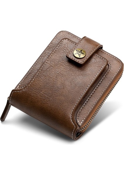 Retro Erkek Cüzdan Hakiki Deri Kısa Çanta Erkek Çile Fermuar Debriyaj Katı Porte Feuille Hommes Porte Monnaie Homme Bozuk Para Cüzdanı (Yurt Dışından) fırsatları