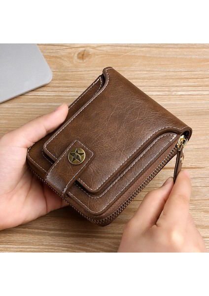 Retro Erkek Cüzdan Hakiki Deri Kısa Çanta Erkek Çile Fermuar Debriyaj Katı Porte Feuille Hommes Porte Monnaie Homme Bozuk Para Cüzdanı (Yurt Dışından) indirimleri