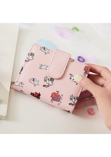 Cüzdan Kadın Karikatür Baskılı Para Çantaları Bayan Tatlı Pembe Kawaii Mini Çanta Bozuk Para Cüzdanı Kart Tutucu Moda Kızlar Katlanabilir Yeni (Yurt Dışından)