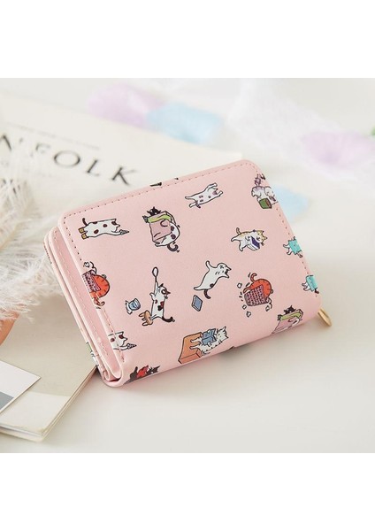 Cüzdan Kadın Karikatür Baskılı Para Çantaları Bayan Tatlı Pembe Kawaii Mini Çanta Bozuk Para Cüzdanı Kart Tutucu Moda Kızlar Katlanabilir Yeni (Yurt Dışından)