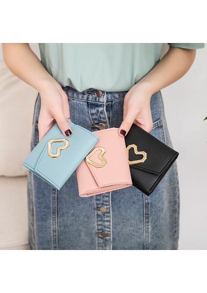 Moda Kısa Cüzdan Kadın Kore Tarzı Kalp Şeklinde Küçük Cüzdan Basit Kare Üç Katlı Cüzdan Kadın Bozuk Para Cüzdanı Kart Sahibinin (Yurt Dışından) modelleri