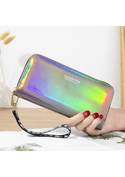 Yeni Lazer Holografik Cüzdan Kadın Uzun Pu Deri Çanta Moda Kadın Debriyaj Büyük Kapasiteli Fermuar Çantalar Telefon Çanta Carteras (Yurt Dışından)