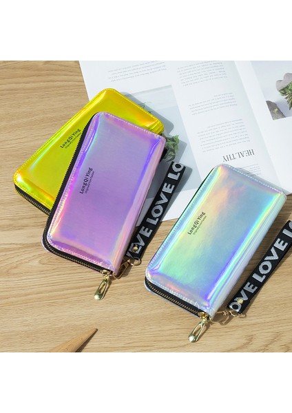 Yeni Lazer Holografik Cüzdan Kadın Uzun Pu Deri Çanta Moda Kadın Debriyaj Büyük Kapasiteli Fermuar Çantalar Telefon Çanta Carteras (Yurt Dışından) fiyatları