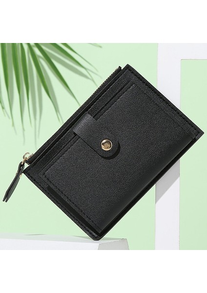 Erkek Kadın Moda Düz Renk Kredi Kartı Kımlık Kartı Çok Yuvalı Fermuar Kart Tutucu Rahat Pu Deri Mini Bozuk Para Cüzdanı Cüzdan Kılıf (Yurt Dışından)