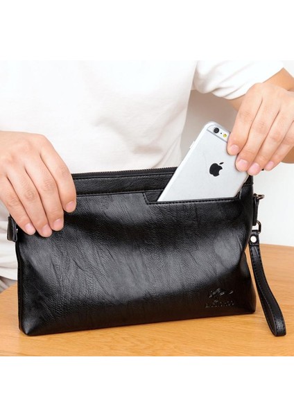 Erkekler Moda Cüzdan Pu Deri Erkek El Çantası Iş Çanta Çanta Telefon Çift Fermuarlı Çanta Erkek Para Para Çantaları Kart Sahibinin (Yurt Dışından)