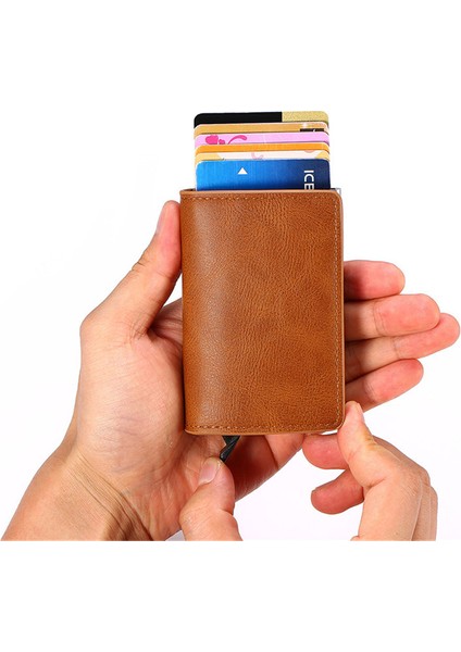 Erkekler Akıllı Cüzdan Rfid Güvenli Anti-Hırsızlık Tutucu Kadın Küçük Çanta Banka Kımlık Kartı Sahibi Metal Ince Kılıf Siyah Pu Deri Kart Klipsi Çanta (Yurt Dışından)