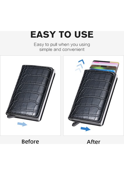 Erkekler Akıllı Cüzdan Rfid Güvenli Anti-Hırsızlık Tutucu Kadın Küçük Çanta Banka Kımlık Kartı Sahibi Metal Ince Kılıf Siyah Pu Deri Kart Klipsi Çanta (Yurt Dışından)