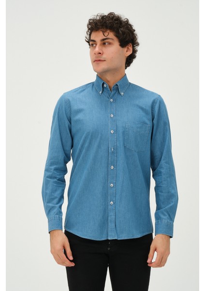 Erkek A.mavi Denim Regular Fit Uzun Kol Gömlek